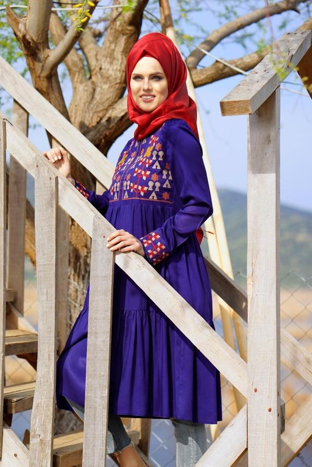 Vêtements hijab  T 3151 ModaHanne- Etnik Desen Tunik - TRENDTESETTÜR