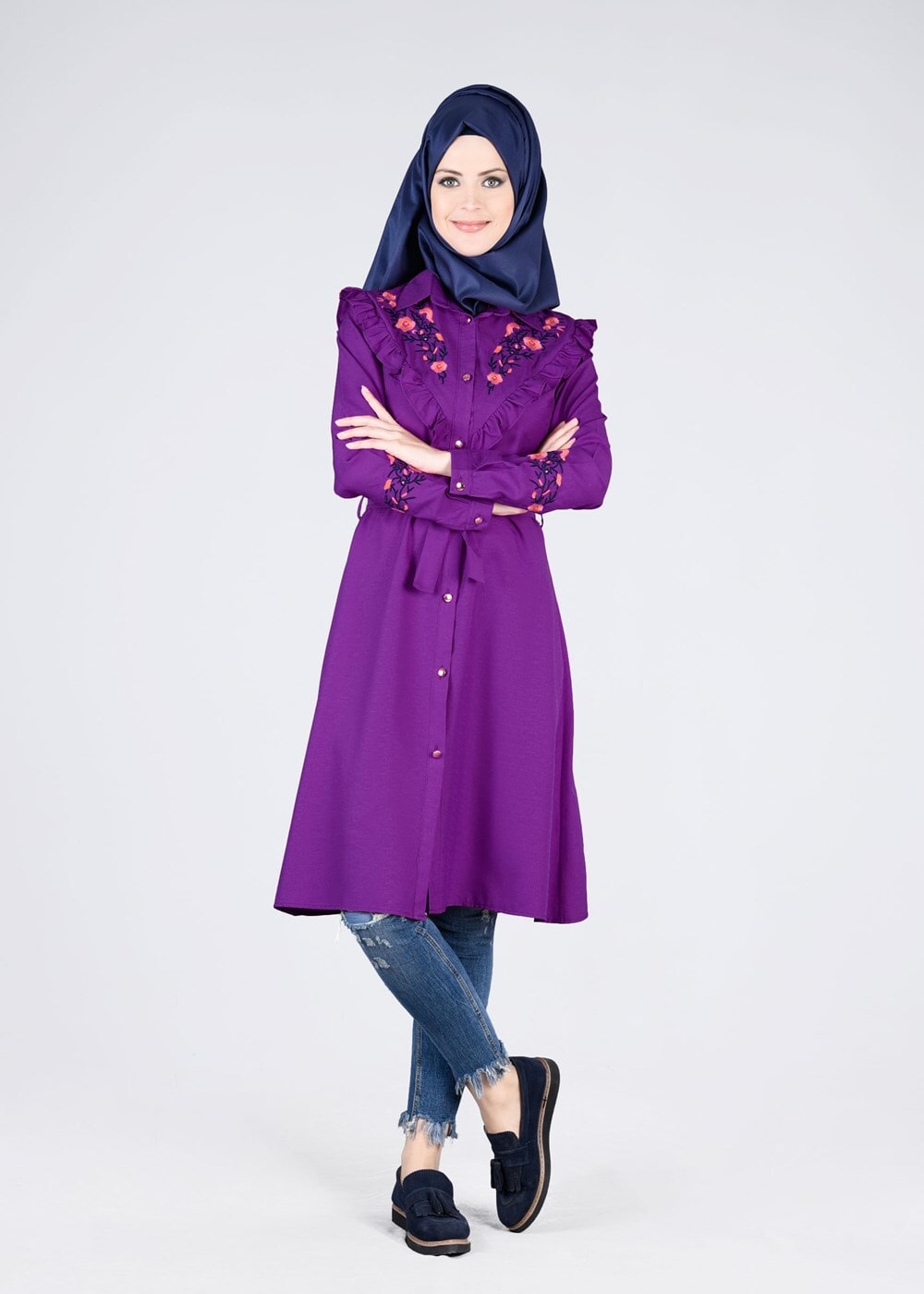 Vêtements hijab POURPRE T 4000  Fırfır Detaylı Tunik-Yılmazlar