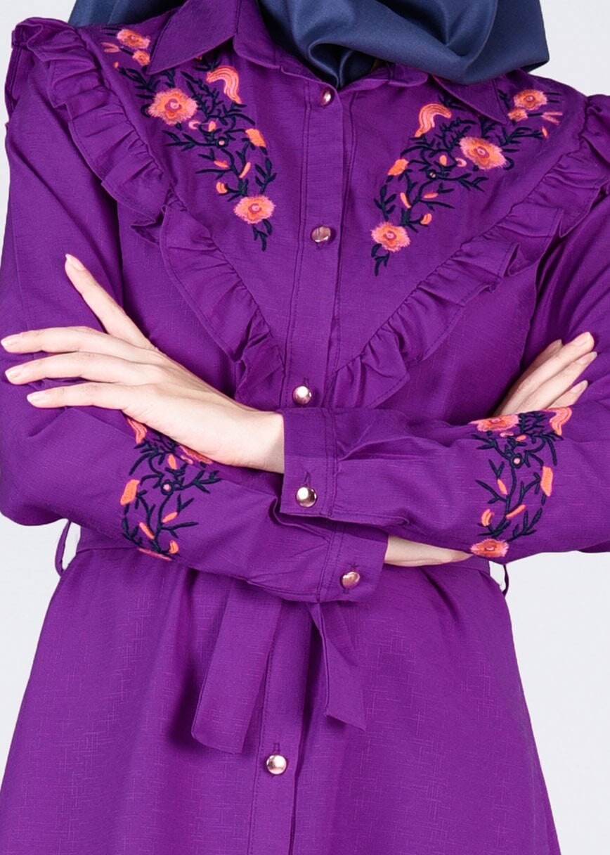 Vêtements hijab POURPRE T 4000  Fırfır Detaylı Tunik-Yılmazlar