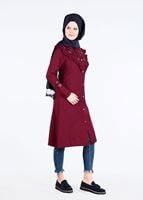 Vêtements hijab ROUGE BORDEAUX T 4000  Fırfır Detaylı Tunik-Yılmazlar