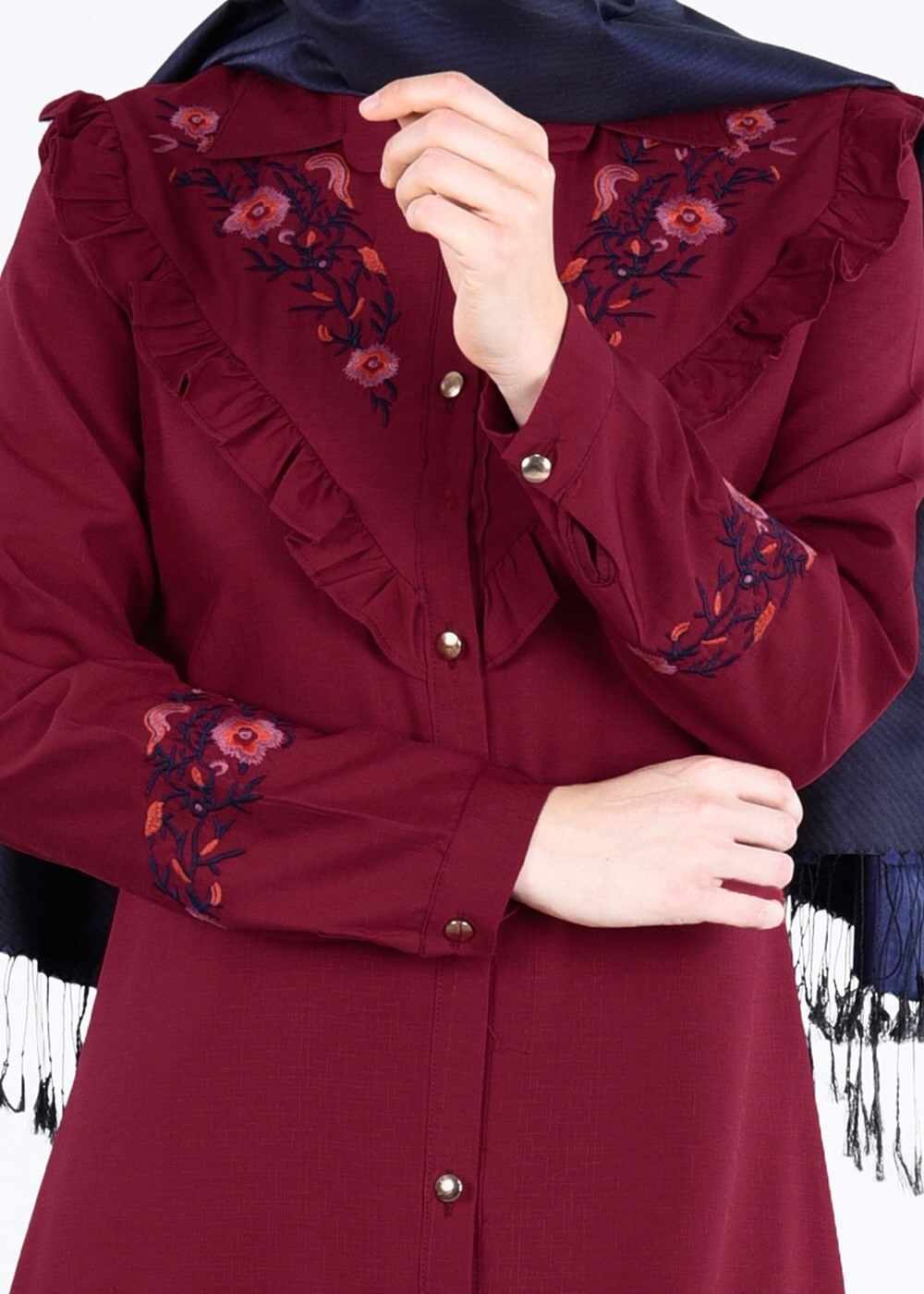 Vêtements hijab ROUGE BORDEAUX T 4000  Fırfır Detaylı Tunik-Yılmazlar