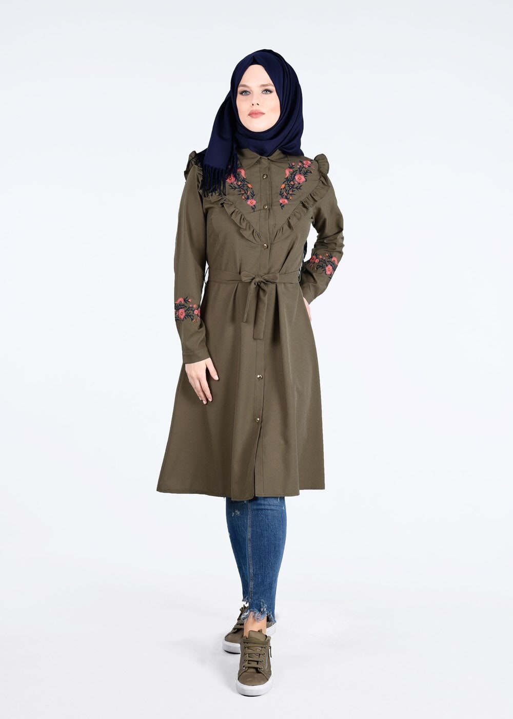 Hijab clothing KHAKI T 4000  Fırfır Detaylı Tunik-Yılmazlar