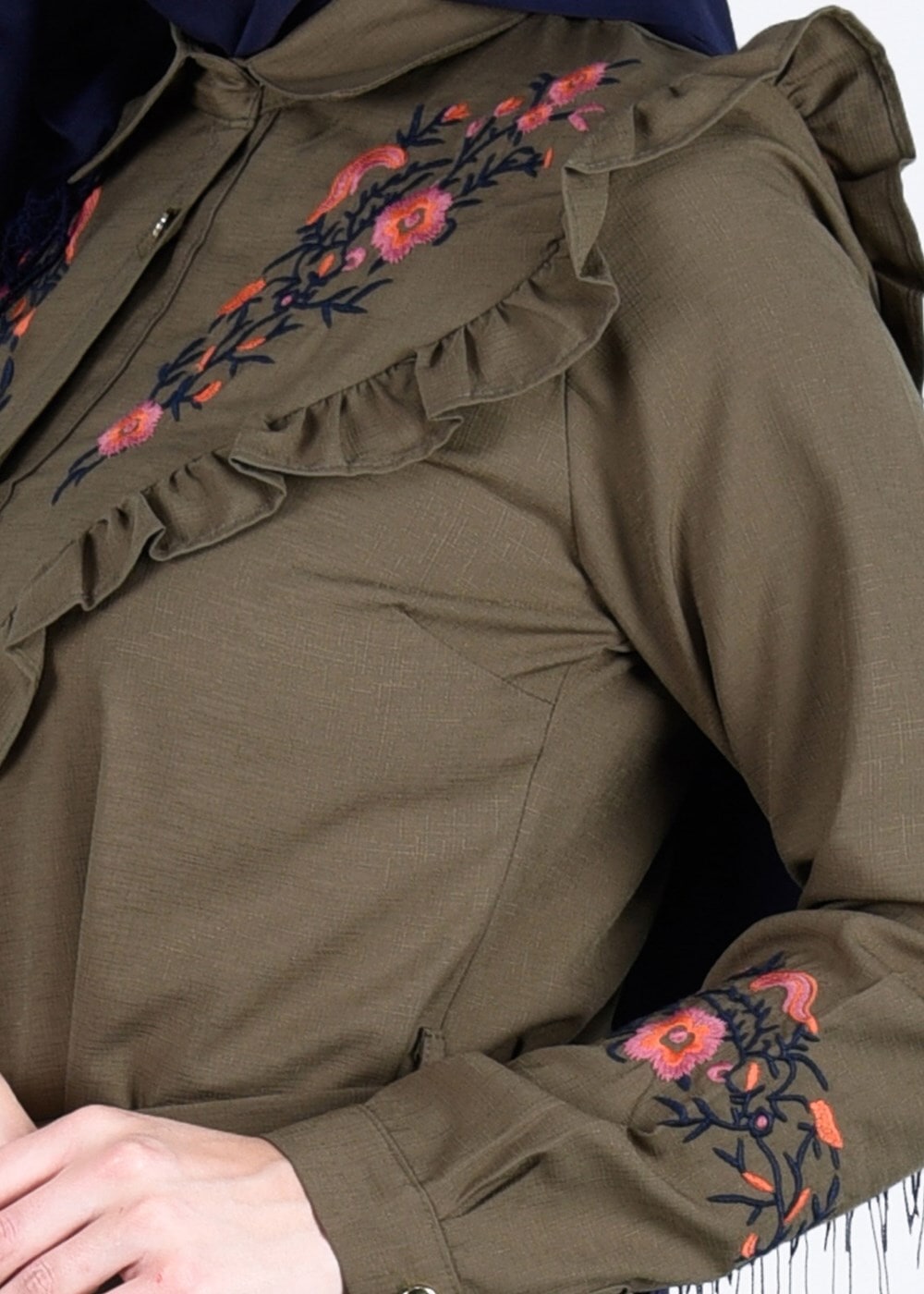 Hijab clothing KHAKI T 4000  Fırfır Detaylı Tunik-Yılmazlar