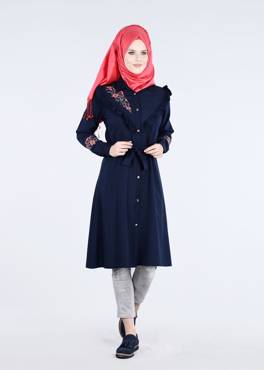 Vêtements hijab BLEU MARINE T 4000  Fırfır Detaylı Tunik-Yılmazlar