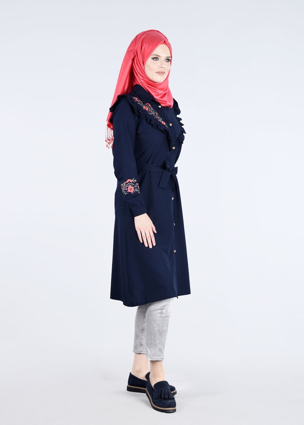 Vêtements hijab BLEU MARINE T 4000  Fırfır Detaylı Tunik-Yılmazlar