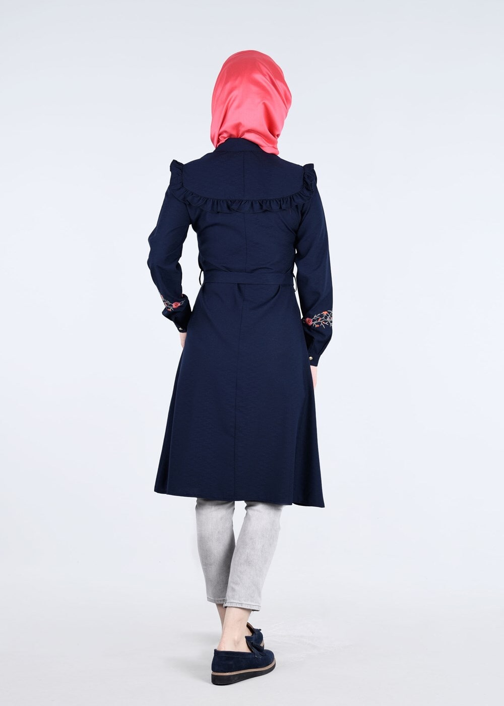 Vêtements hijab BLEU MARINE T 4000  Fırfır Detaylı Tunik-Yılmazlar