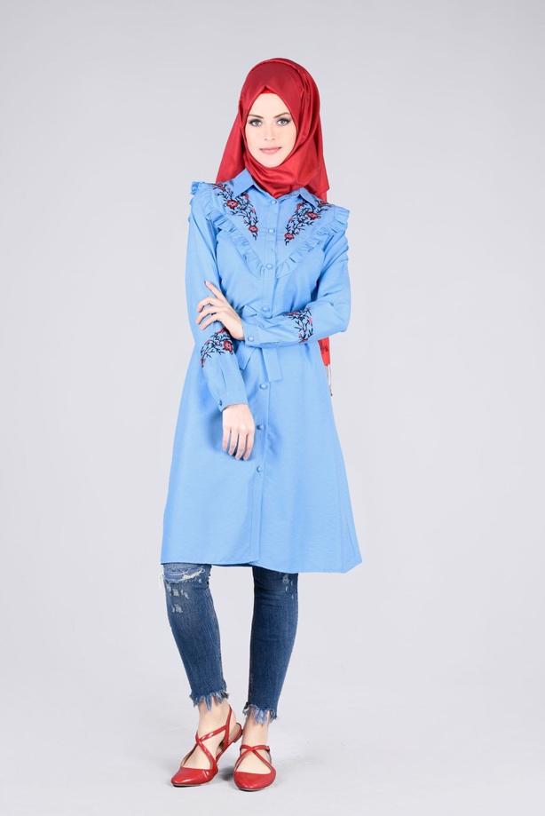 Vêtements hijab  T 4000  Fırfır Detaylı Tunik-Yılmazlar - TRENDTESETTÜR