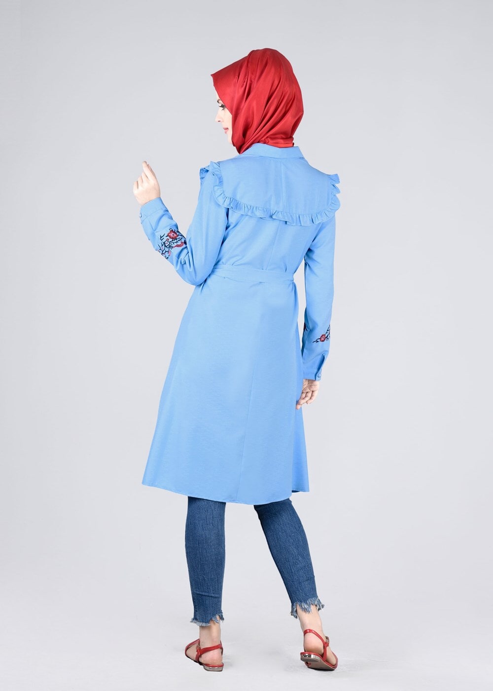 Vêtements hijab BLEU T 4000  Fırfır Detaylı Tunik-Yılmazlar