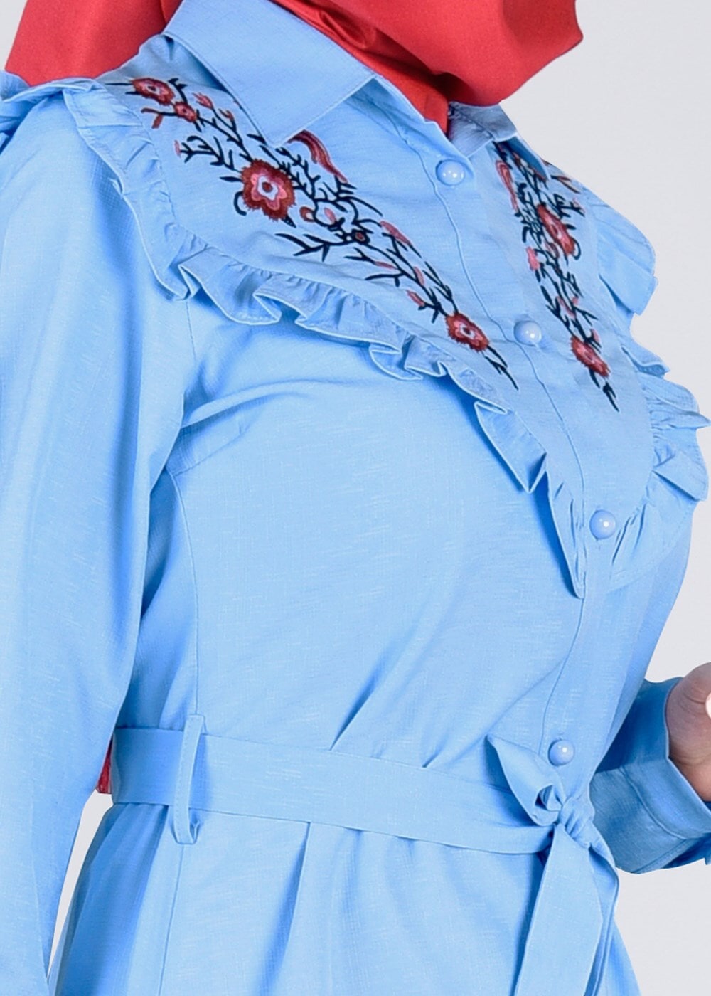 Vêtements hijab BLEU T 4000  Fırfır Detaylı Tunik-Yılmazlar