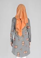Vêtements hijab ORANGE T 4051 ModaHanne-Çiçek Desenli Tunik