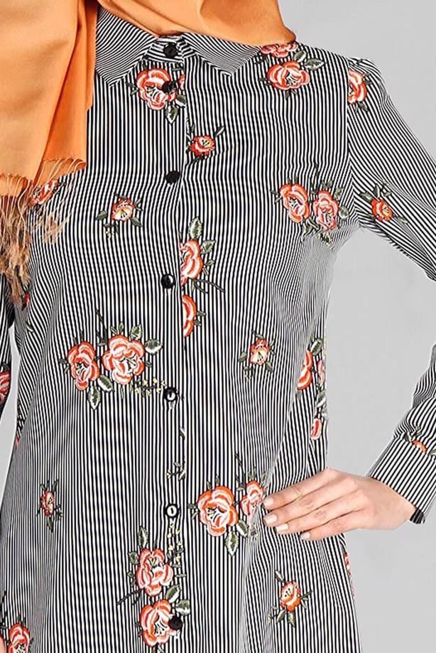 Vêtements hijab  T 4051 ModaHanne-Çiçek Desenli Tunik - TRENDTESETTÜR