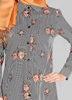 Vêtements hijab ORANGE T 4051 ModaHanne-Çiçek Desenli Tunik