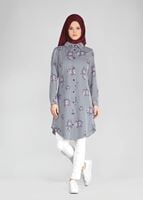 Hijab clothing PLUM T 4051 ModaHanne-Çiçek Desenli Tunik