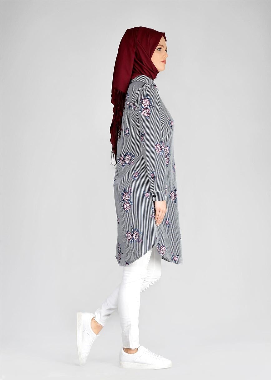 Hijab clothing PLUM T 4051 ModaHanne-Çiçek Desenli Tunik