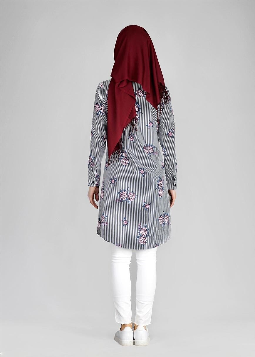 Hijab clothing PLUM T 4051 ModaHanne-Çiçek Desenli Tunik