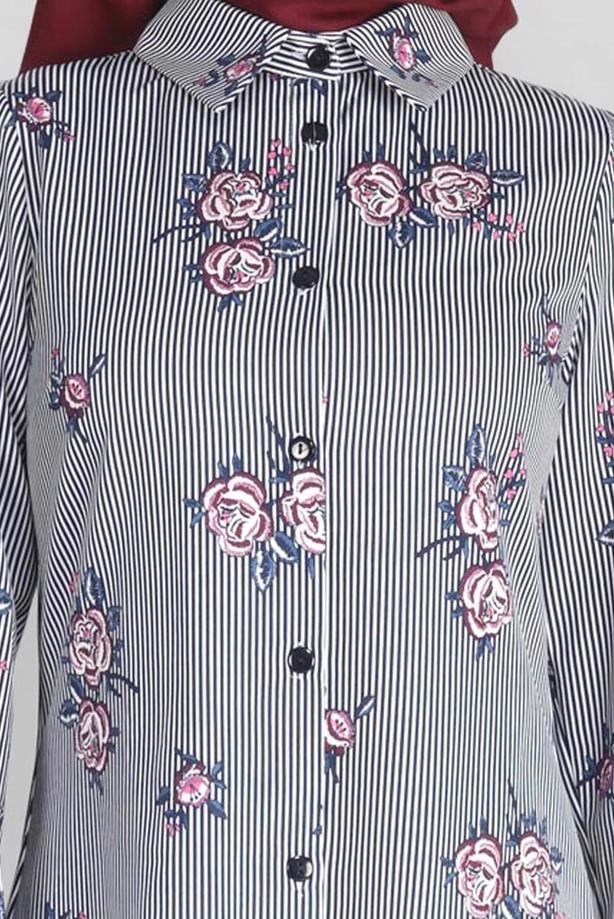 Vêtements hijab  T 4051 ModaHanne-Çiçek Desenli Tunik - TRENDTESETTÜR