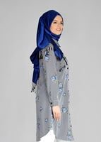 Hijab clothing NAVY BLUE T 4051 ModaHanne-Çiçek Desenli Tunik