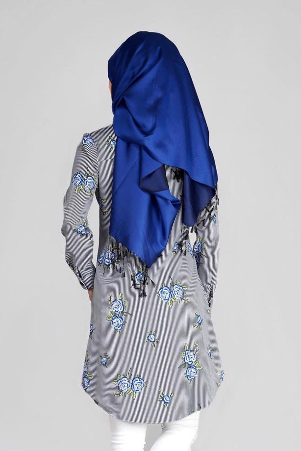 Vêtements hijab  T 4051 ModaHanne-Çiçek Desenli Tunik - TRENDTESETTÜR