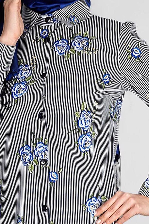 Vêtements hijab  T 4051 ModaHanne-Çiçek Desenli Tunik - TRENDTESETTÜR