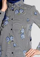 Hijab clothing NAVY BLUE T 4051 ModaHanne-Çiçek Desenli Tunik