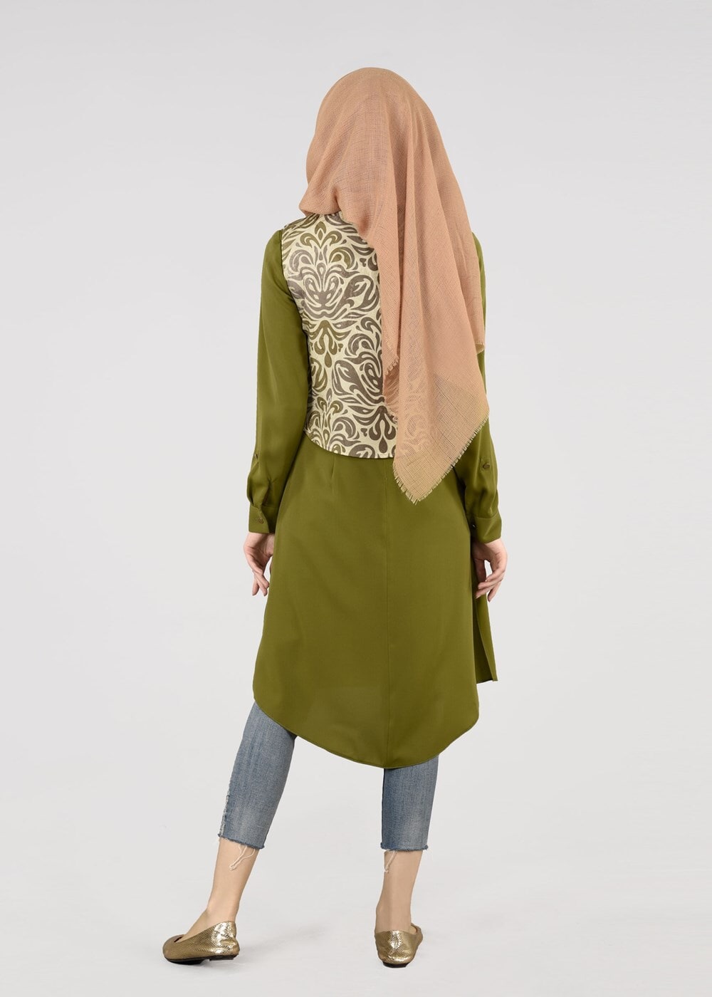 Tesettür giyim HAKİ T 4674 Almina 271175 2&prime;li Tunik-Alv Fashion