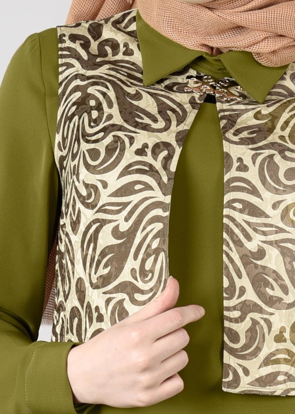 Tesettür giyim HAKİ T 4674 Almina 271175 2&prime;li Tunik-Alv Fashion