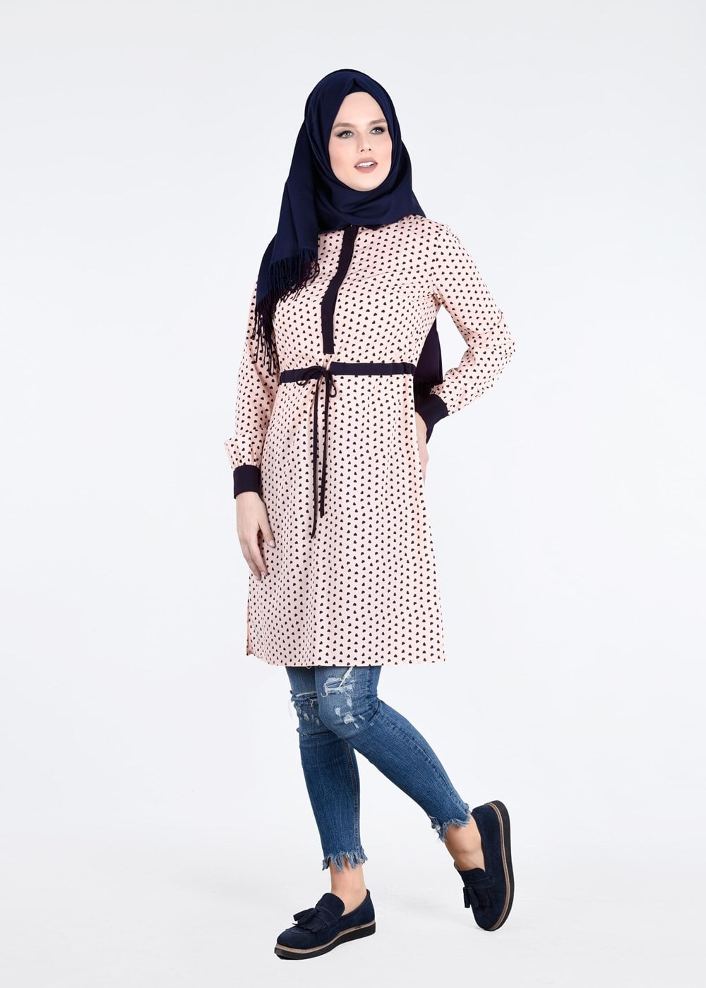 Tesettür giyim PUDRA T 4679 Moss Crep Tesettür Tunik-Alv Fashion