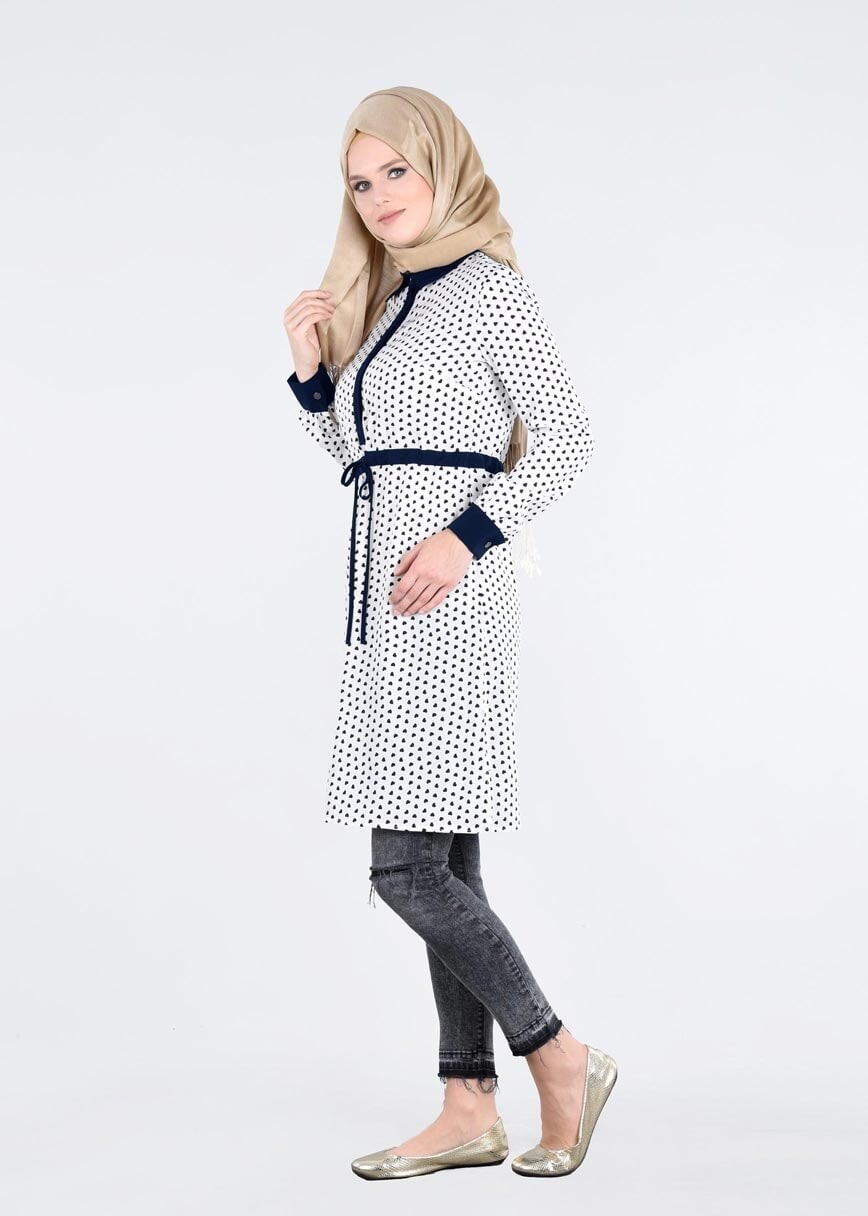 Tesettür giyim KREM T 4679 Moss Crep Tesettür Tunik-Alv Fashion