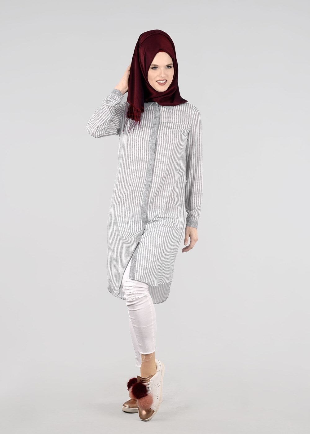 Tesettür giyim GRİ T 4691 Maglia 8600 Tesettür Tunik-Alv Fashion