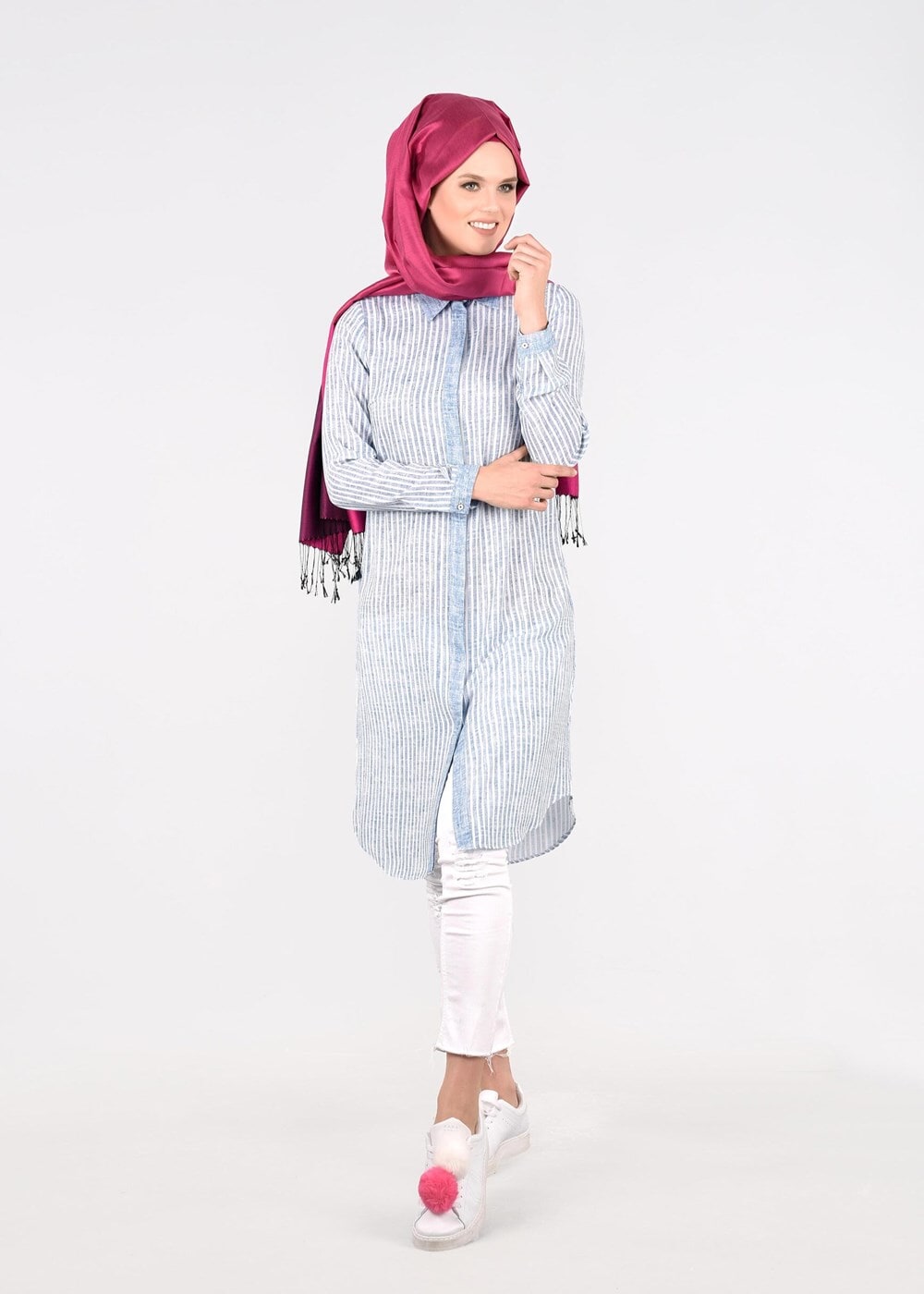 Tesettür giyim MAVİ T 4691 Maglia 8600 Tesettür Tunik-Alv Fashion