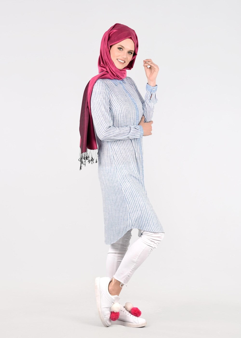 Tesettür giyim MAVİ T 4691 Maglia 8600 Tesettür Tunik-Alv Fashion