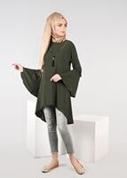 Tesettür giyim HAKİ T 4941 ModaBu- Güpür Detaylı Tunik