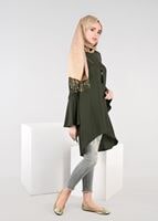 Tesettür giyim HAKİ T 4941 ModaBu- Güpür Detaylı Tunik