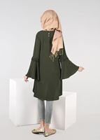 Tesettür giyim HAKİ T 4941 ModaBu- Güpür Detaylı Tunik