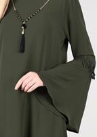 Tesettür giyim HAKİ T 4941 ModaBu- Güpür Detaylı Tunik