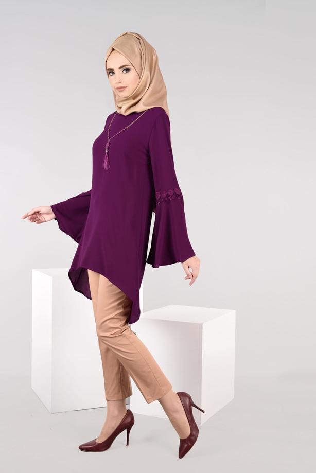 Tesettür giyim  T 4941 ModaBu- Güpür Detaylı Tunik - TRENDTESETTÜR