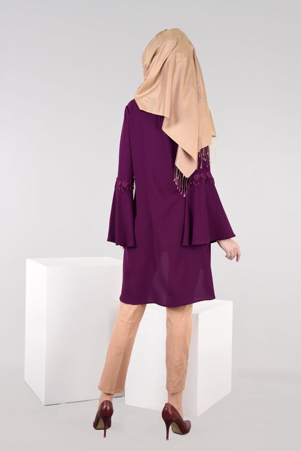 Tesettür giyim  T 4941 ModaBu- Güpür Detaylı Tunik - TRENDTESETTÜR