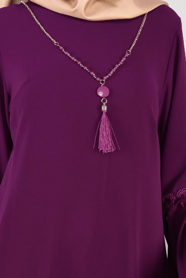 Tesettür giyim  T 4941 ModaBu- Güpür Detaylı Tunik - TRENDTESETTÜR