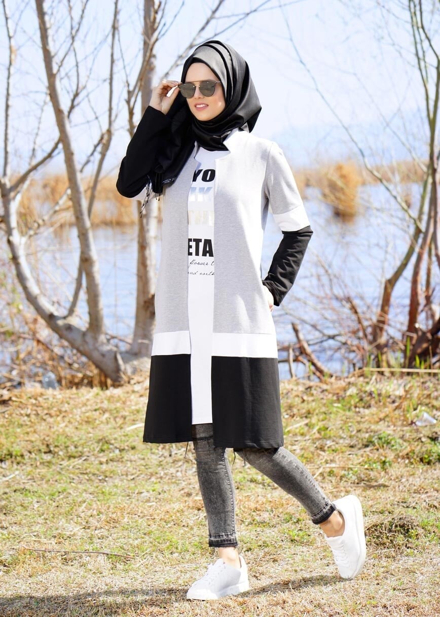 Tesettür giyim SİYAH T 5131 2&prime;li Tesettür Takım-Bwest