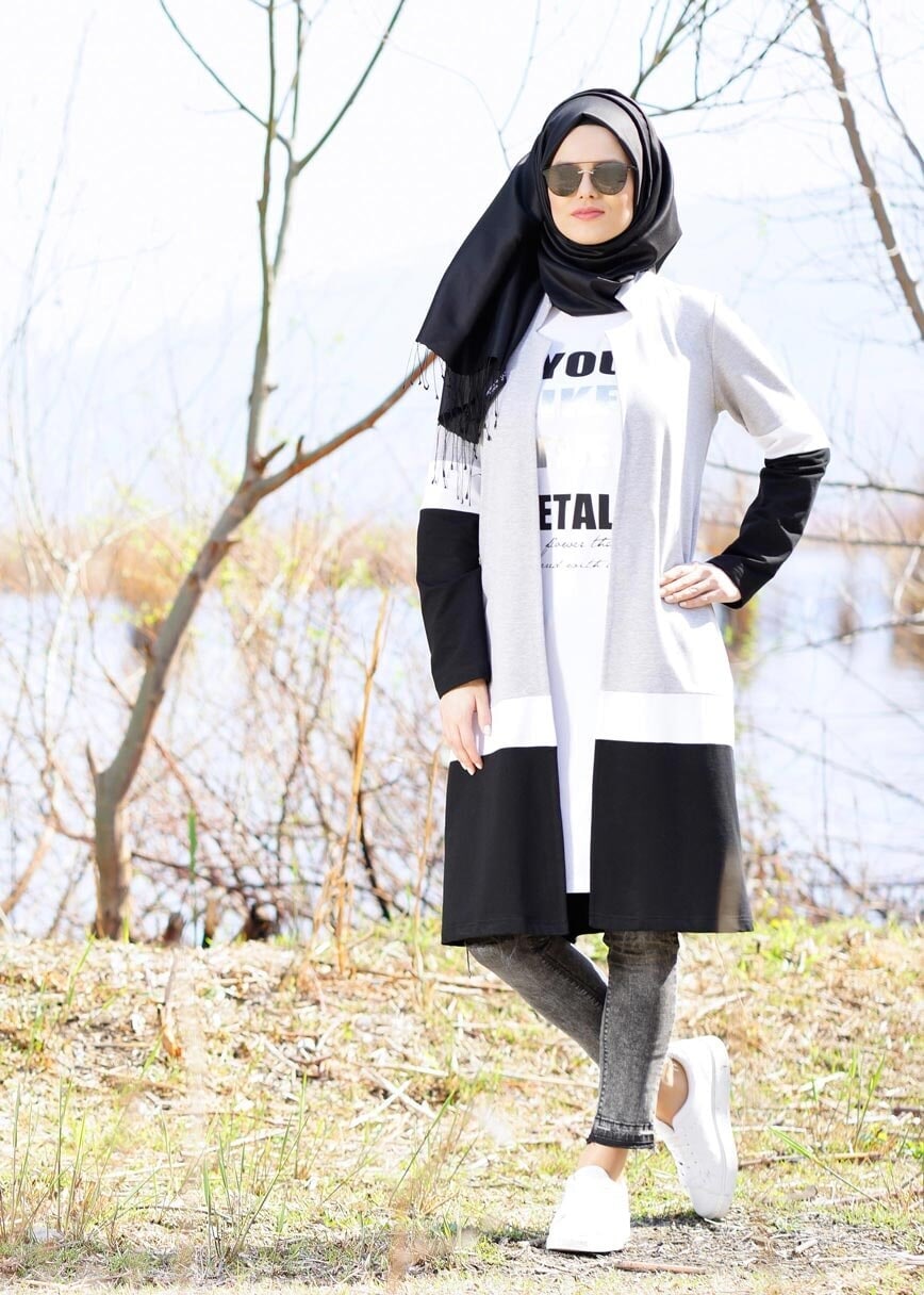 Tesettür giyim SİYAH T 5131 2&prime;li Tesettür Takım-Bwest