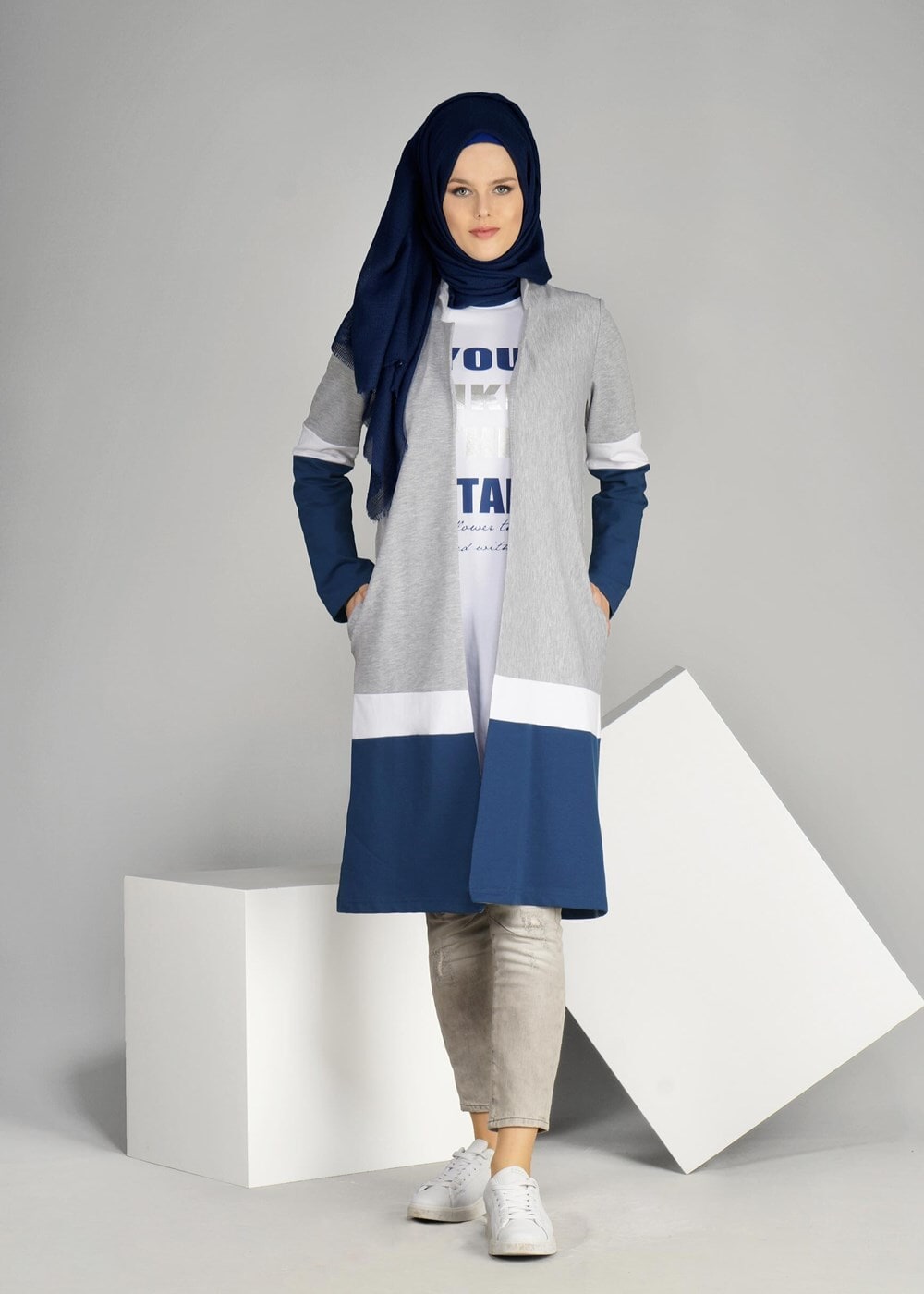 Tesettür giyim LACİVERT T 5131 2&prime;li Tesettür Takım-Bwest