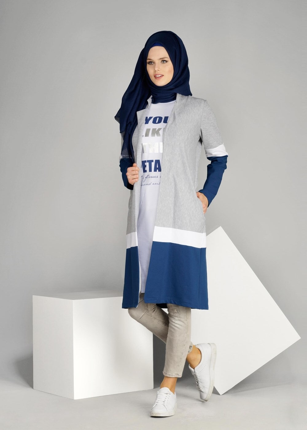 Tesettür giyim LACİVERT T 5131 2&prime;li Tesettür Takım-Bwest