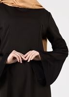 Tesettür giyim SİYAH T 5457 Mısra-Güpür Detaylı Tunik