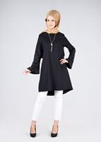 Tesettür giyim SİYAH T 6441 ModaBu- İncili Tesettür Tunik
