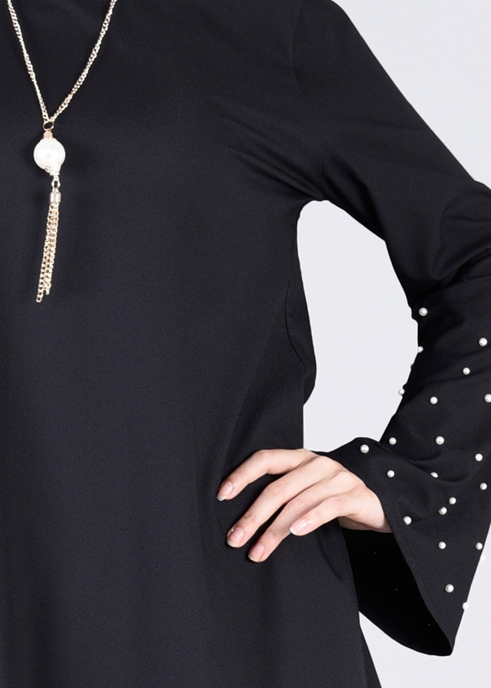 Tesettür giyim SİYAH T 6441 ModaBu- İncili Tesettür Tunik