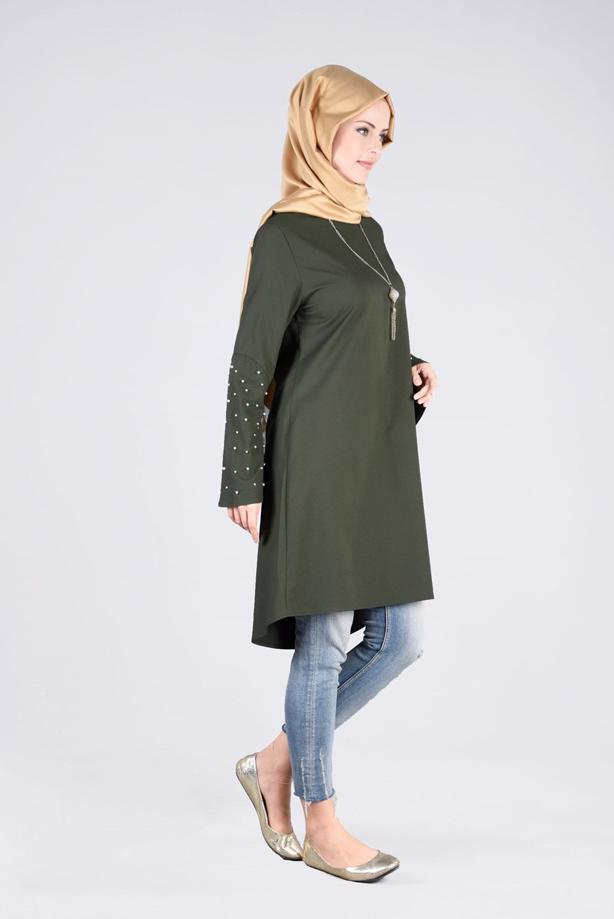 Tesettür giyim  T 6441 ModaBu- İncili Tesettür Tunik - TRENDTESETTÜR