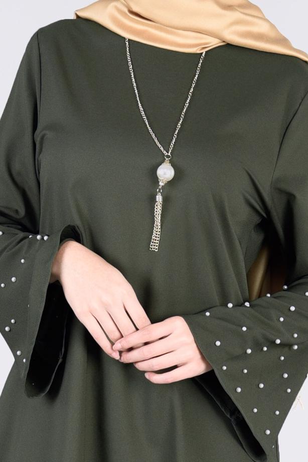 Tesettür giyim  T 6441 ModaBu- İncili Tesettür Tunik - TRENDTESETTÜR