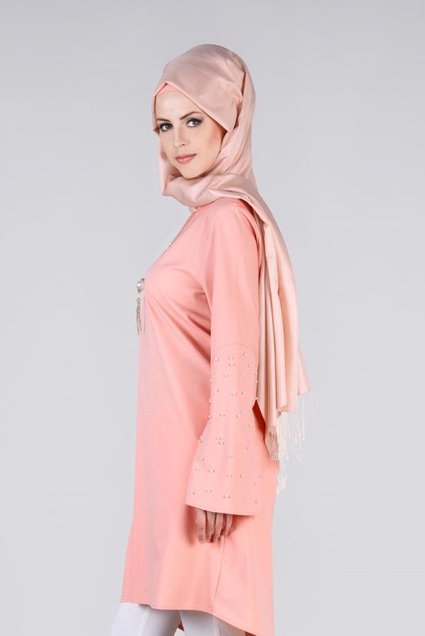 Tesettür giyim  T 6441 ModaBu- İncili Tesettür Tunik - TRENDTESETTÜR