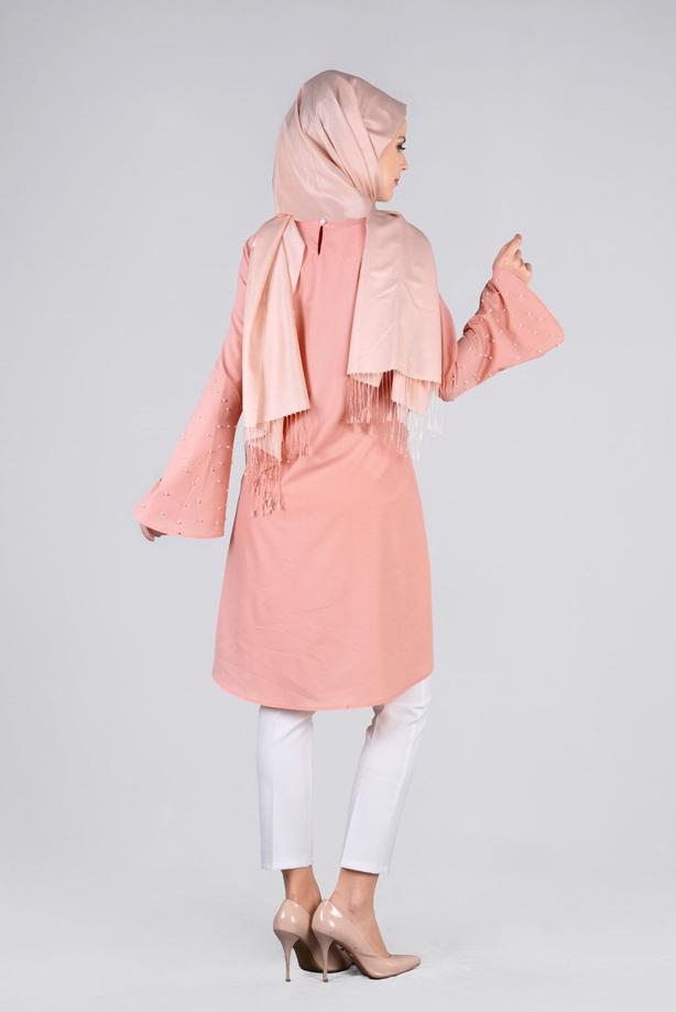 Tesettür giyim  T 6441 ModaBu- İncili Tesettür Tunik - TRENDTESETTÜR