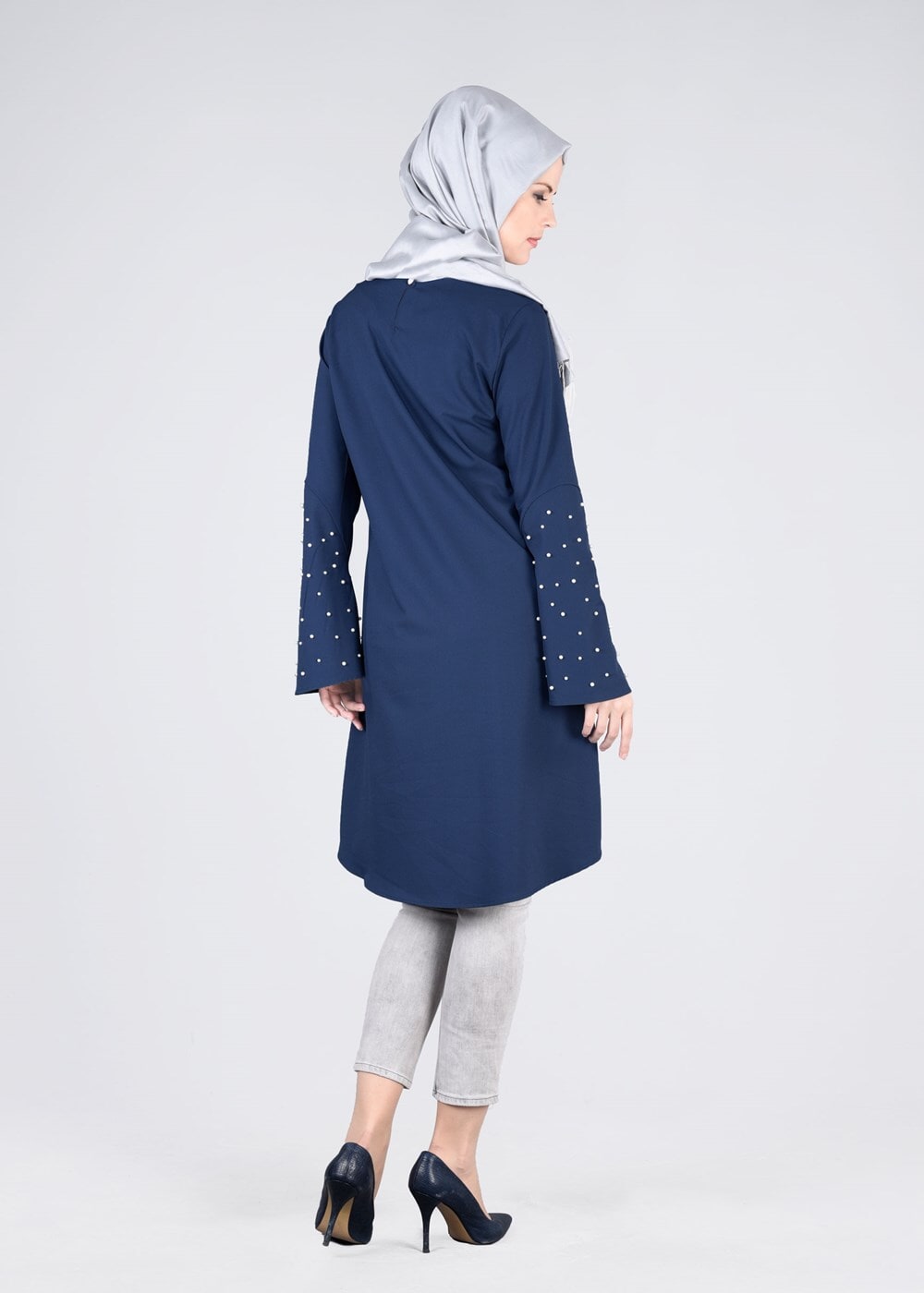 Tesettür giyim LACİVERT T 6441 ModaBu- İncili Tesettür Tunik
